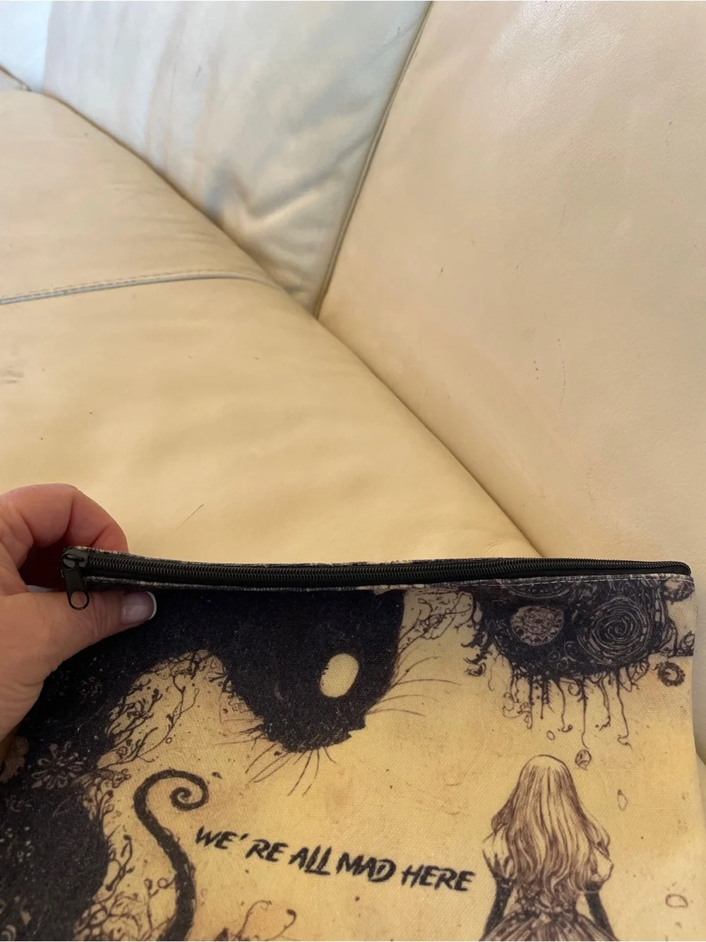 Alice in Wonderland 'We're All Mad Here' Cosmetic or Pencil Case- Black & Cream